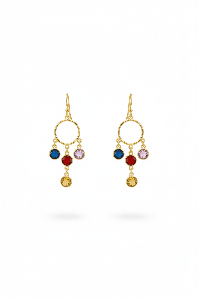 Circle Charm Dangle Earrings – Multicolor Natural Stones | Gold‑Plated Brass - Maxiblink