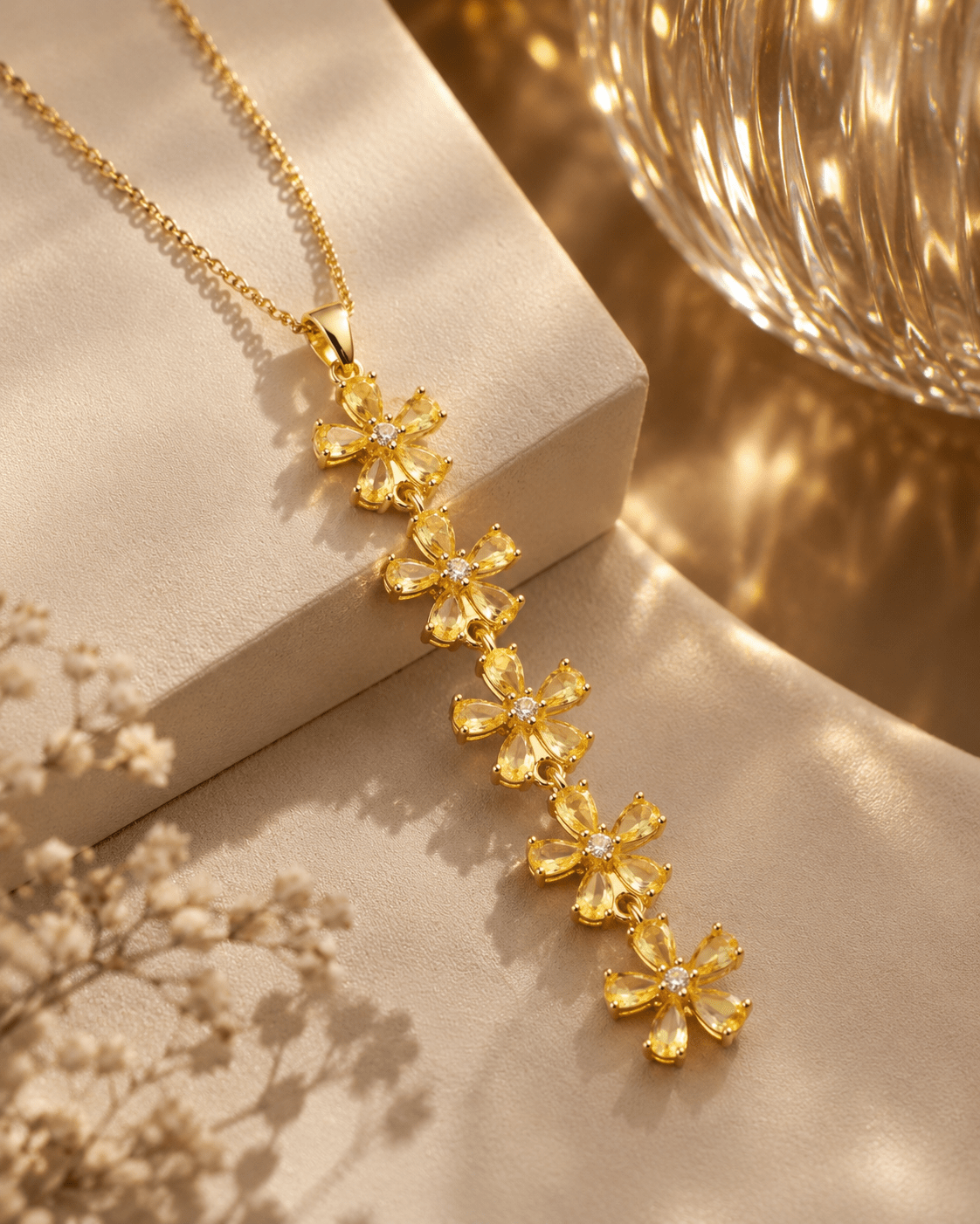 Citrine Crystal Flower Cascade Necklace - Maxiblink