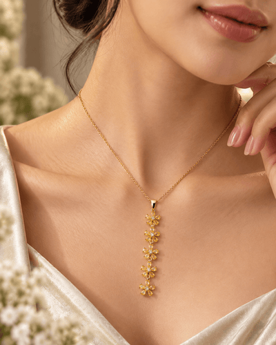 Citrine Crystal Flower Cascade Necklace - Maxiblink