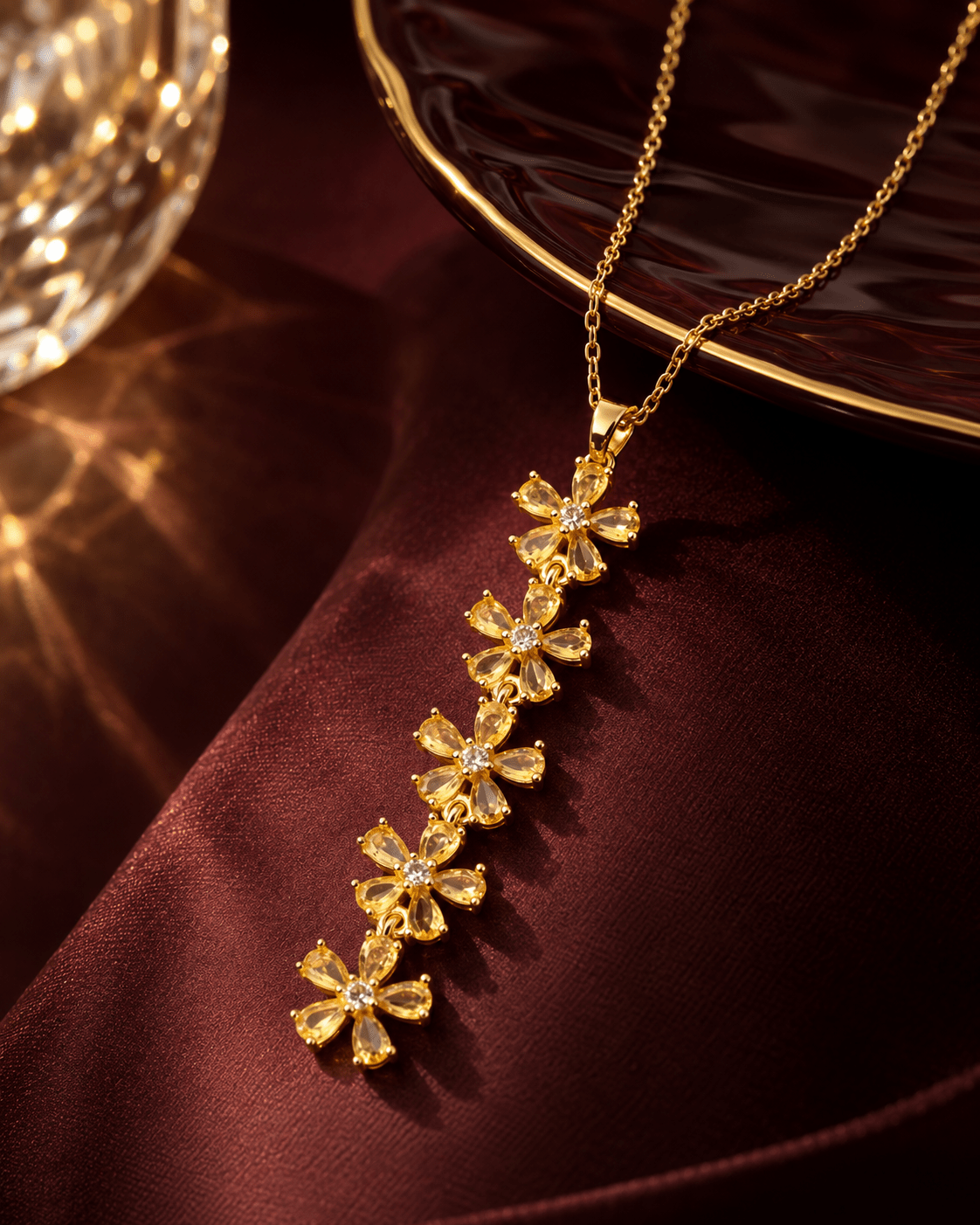 Citrine Crystal Flower Cascade Necklace - Maxiblink