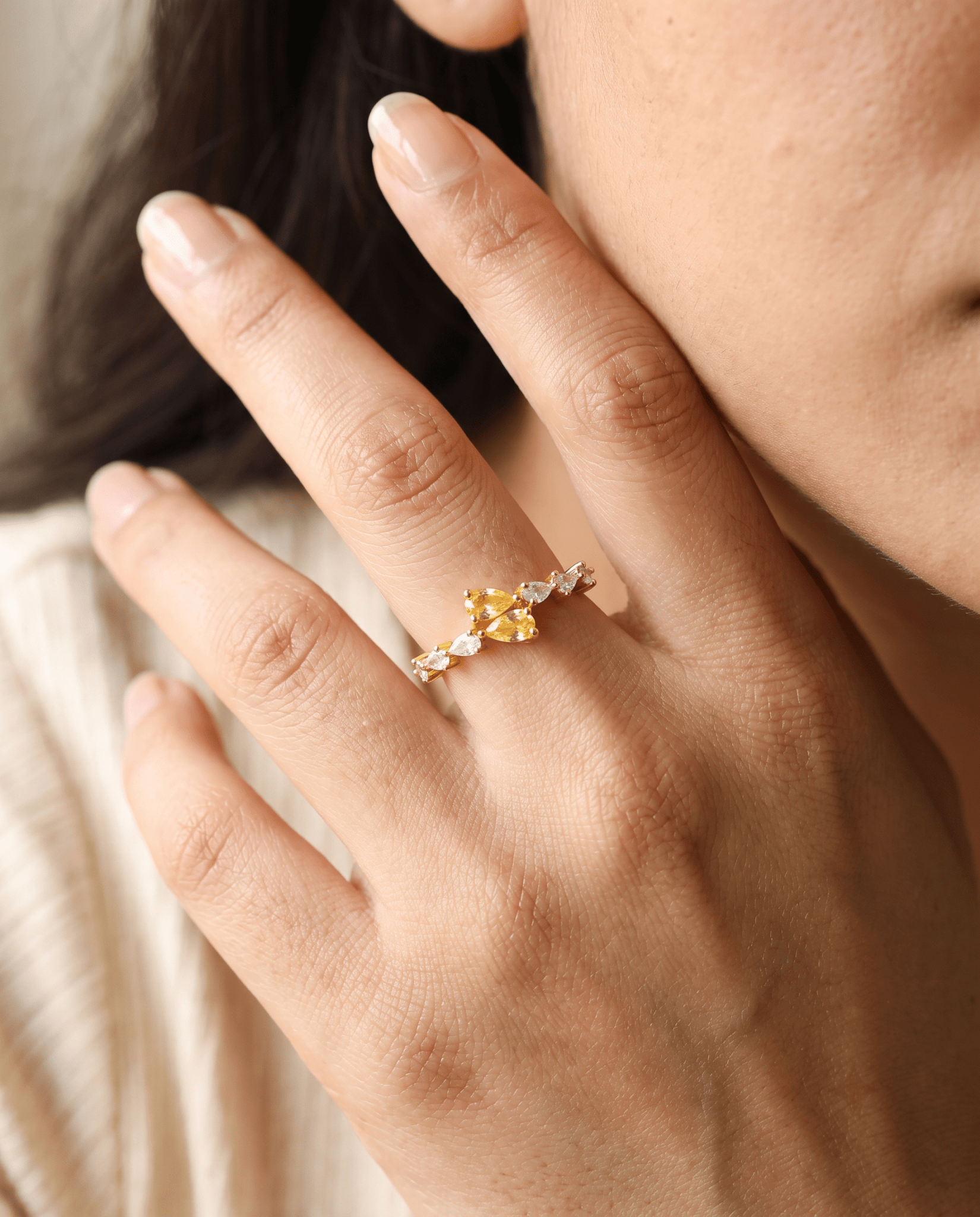 Citrine Pear Crystal Adjustable Ring - Maxiblink
