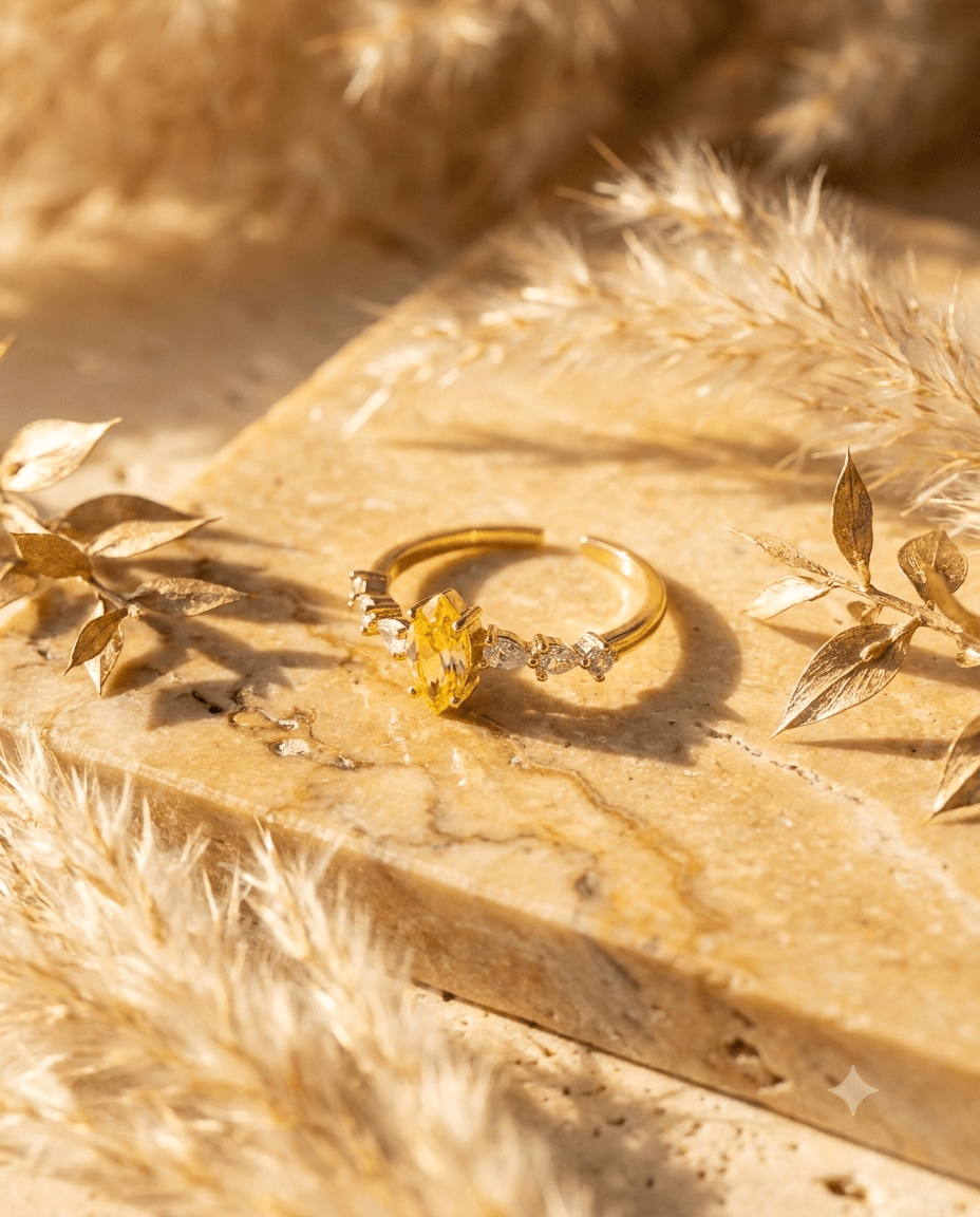 Citrine Pear Crystal Adjustable Ring - Maxiblink