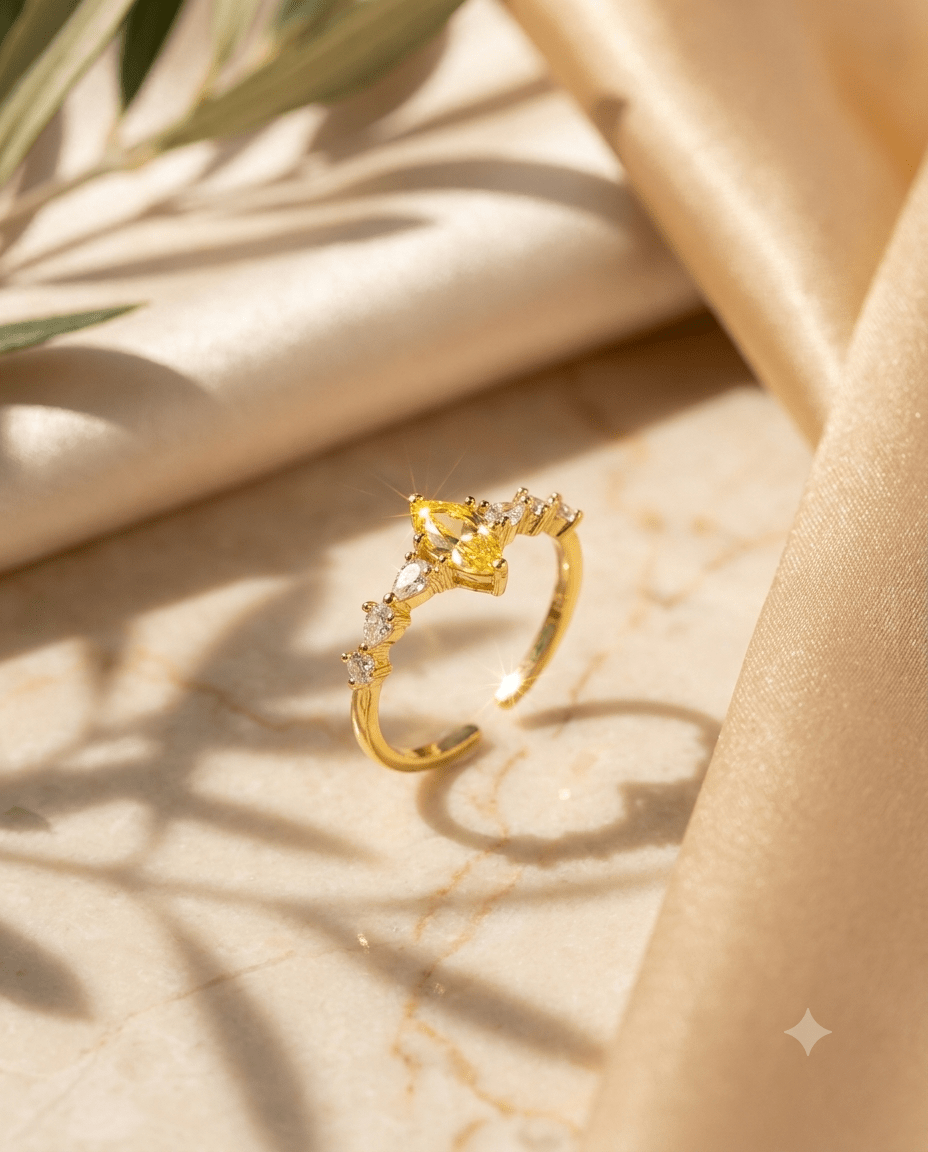 Citrine Pear Crystal Adjustable Ring - Maxiblink