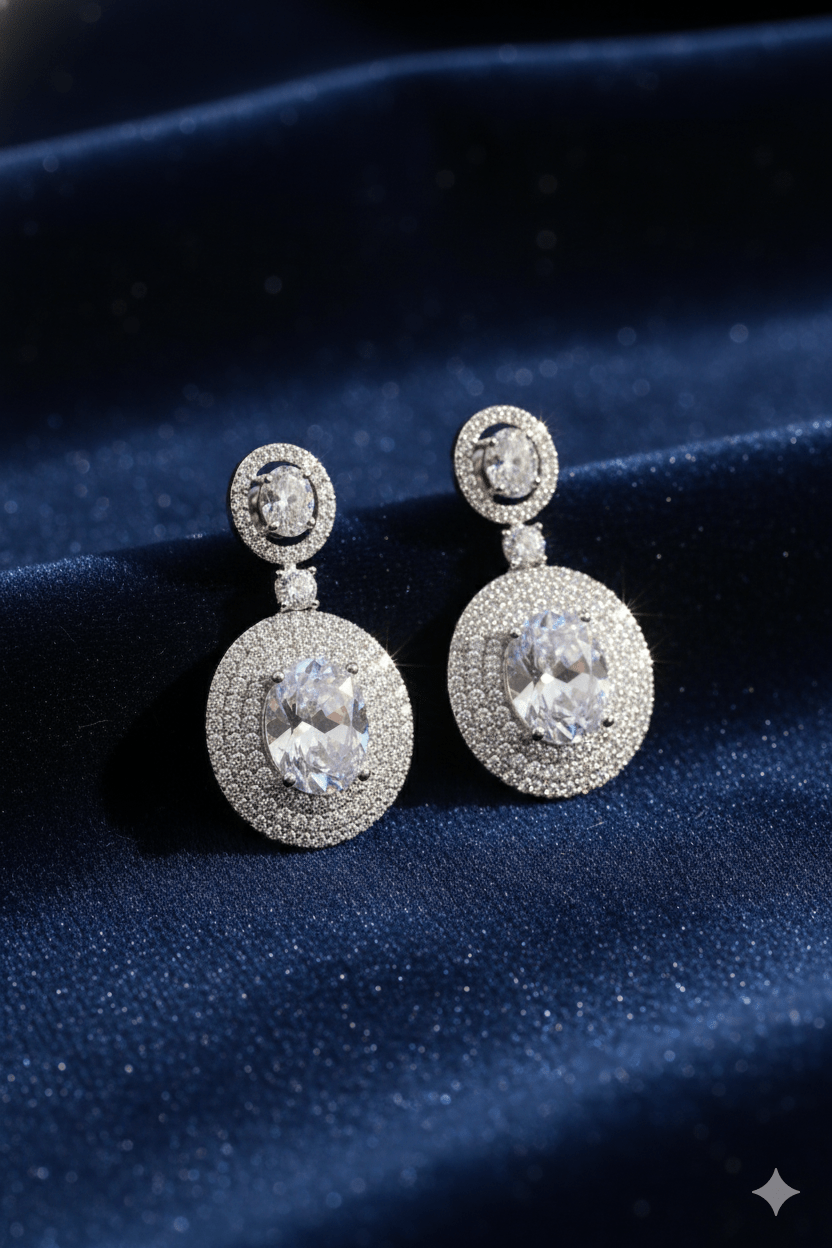 Classic Drop Earrings with Double CZ Halo - Maxiblink
