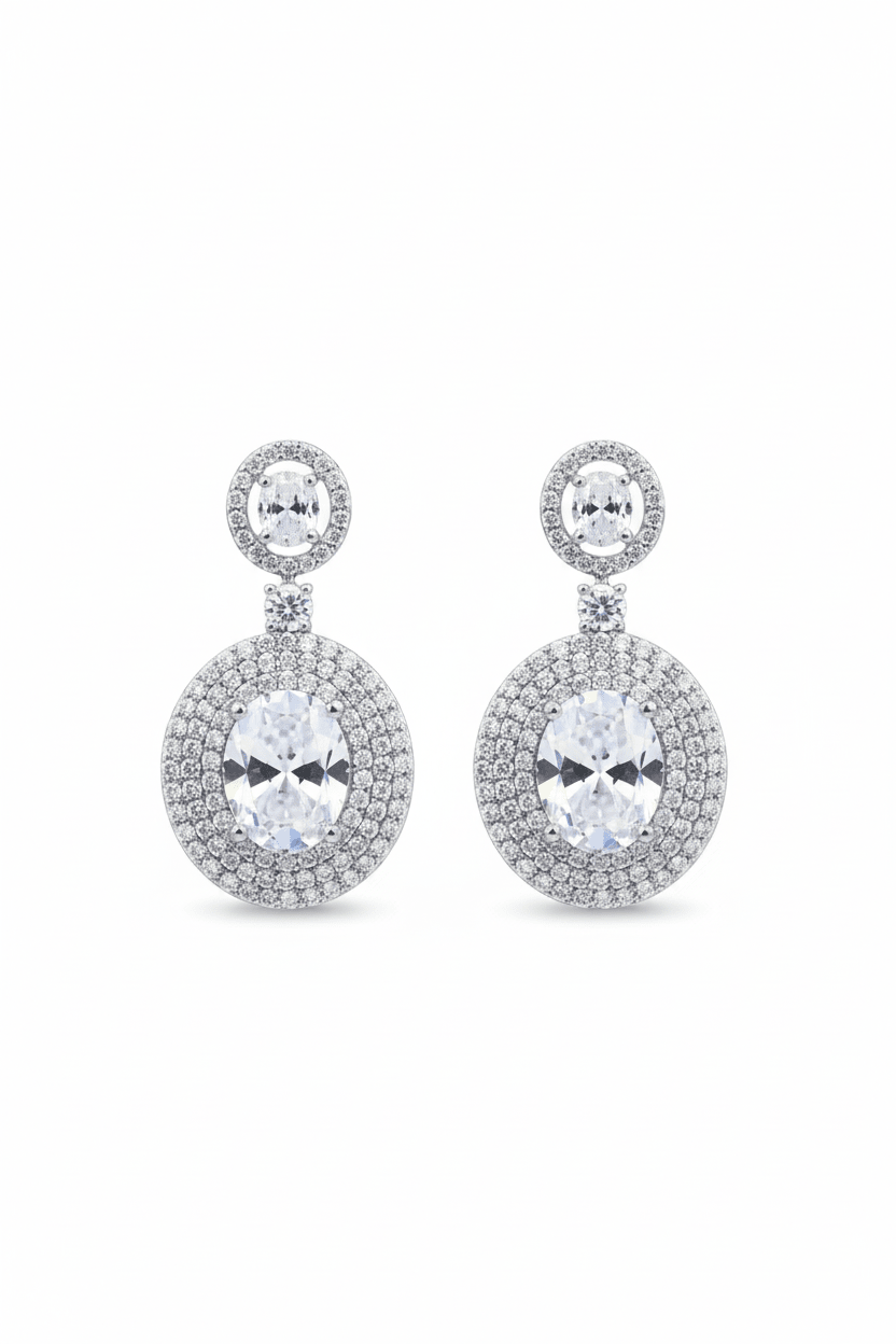 Classic Drop Earrings with Double CZ Halo - Maxiblink