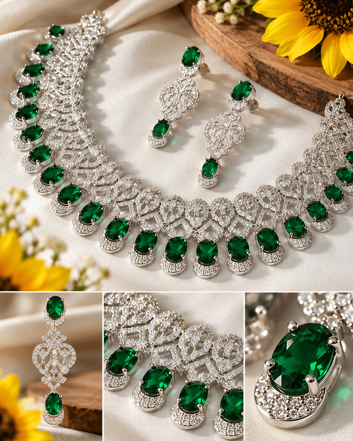 Classic Emerald Drop Bridal Necklace Set - Maxiblink