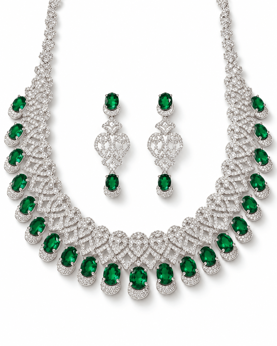 Classic Emerald Drop Bridal Necklace Set - Maxiblink