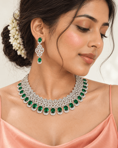 Classic Emerald Drop Bridal Necklace Set - Maxiblink