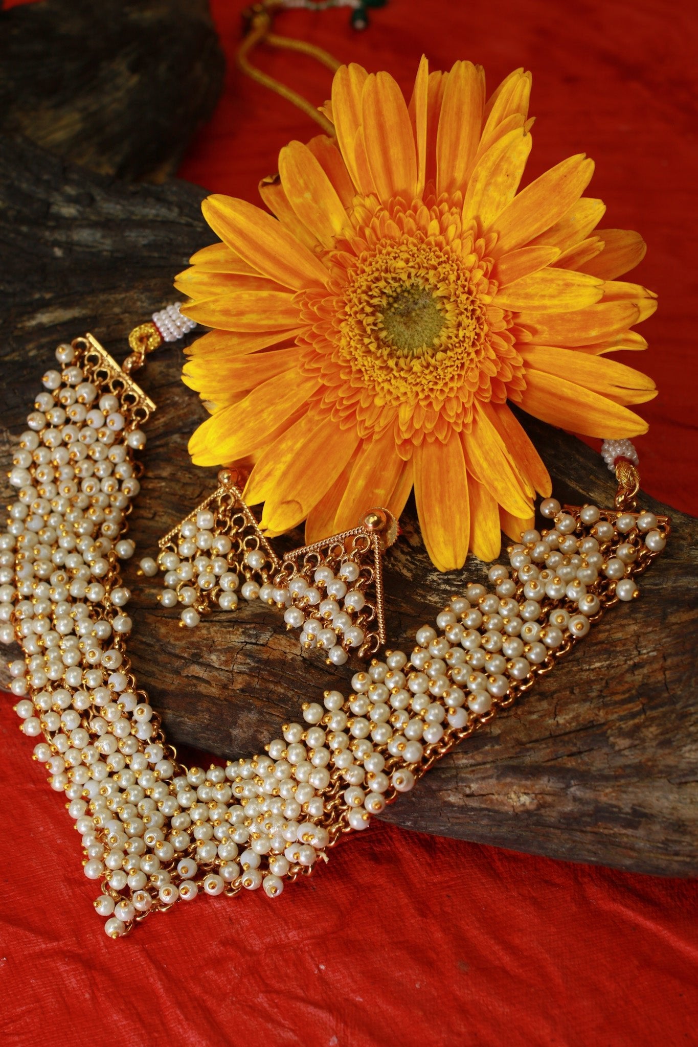 Classic Pearl Cluster Necklace Set with Jhumka Earrings - Maxiblink