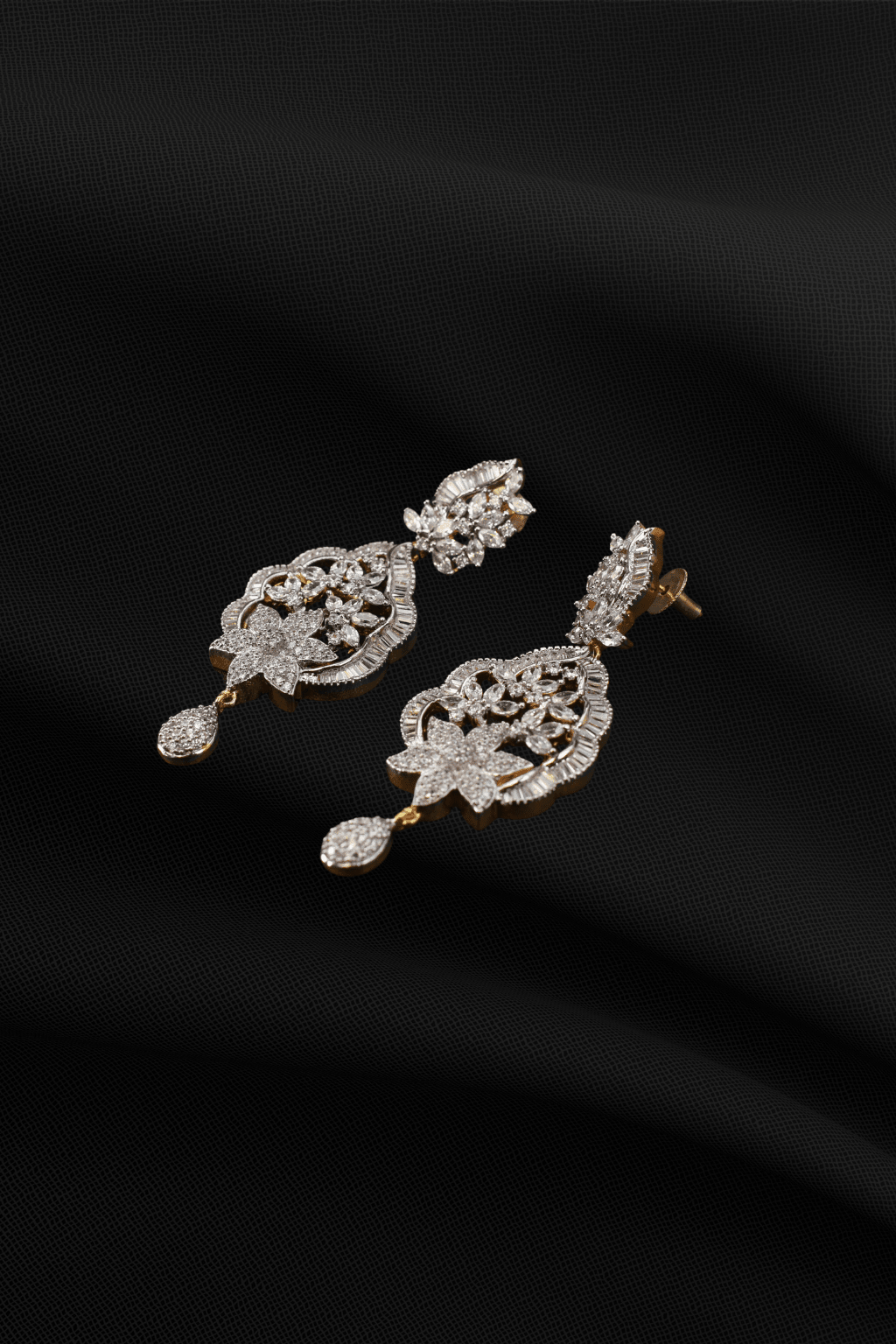 Classic Tear - Drop Leaf Motif AD Earrings with CZ Detailing - Maxiblink