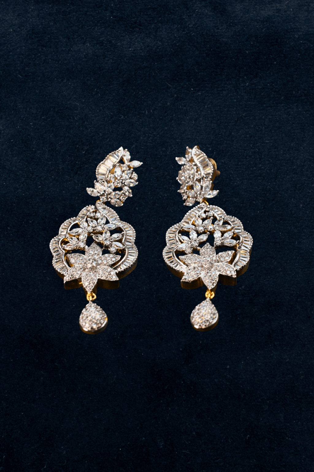 Classic Tear - Drop Leaf Motif AD Earrings with CZ Detailing - Maxiblink