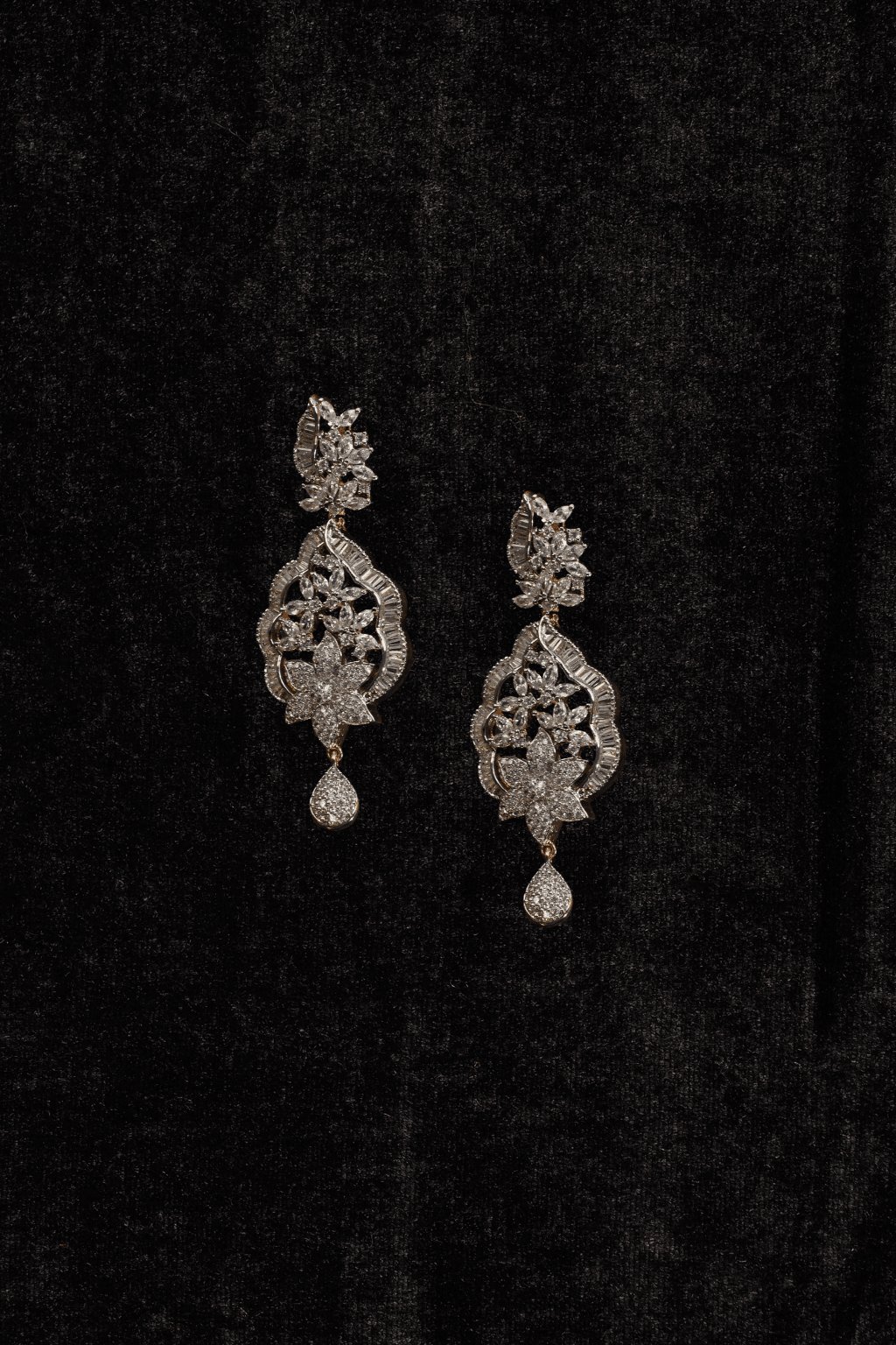 Classic Tear - Drop Leaf Motif AD Earrings with CZ Detailing - Maxiblink