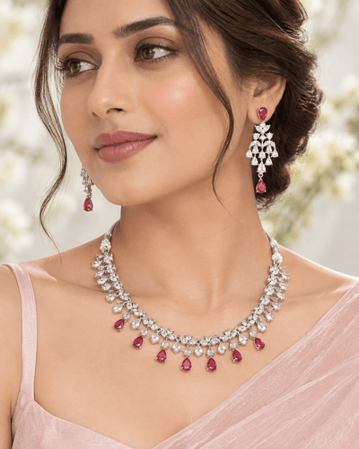 Clear Cluster Pink Accent Necklace Set - Maxiblink