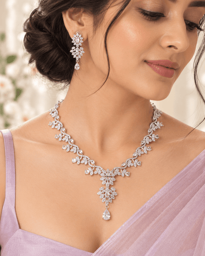 Clear Floral Snowflake Necklace Set - Maxiblink