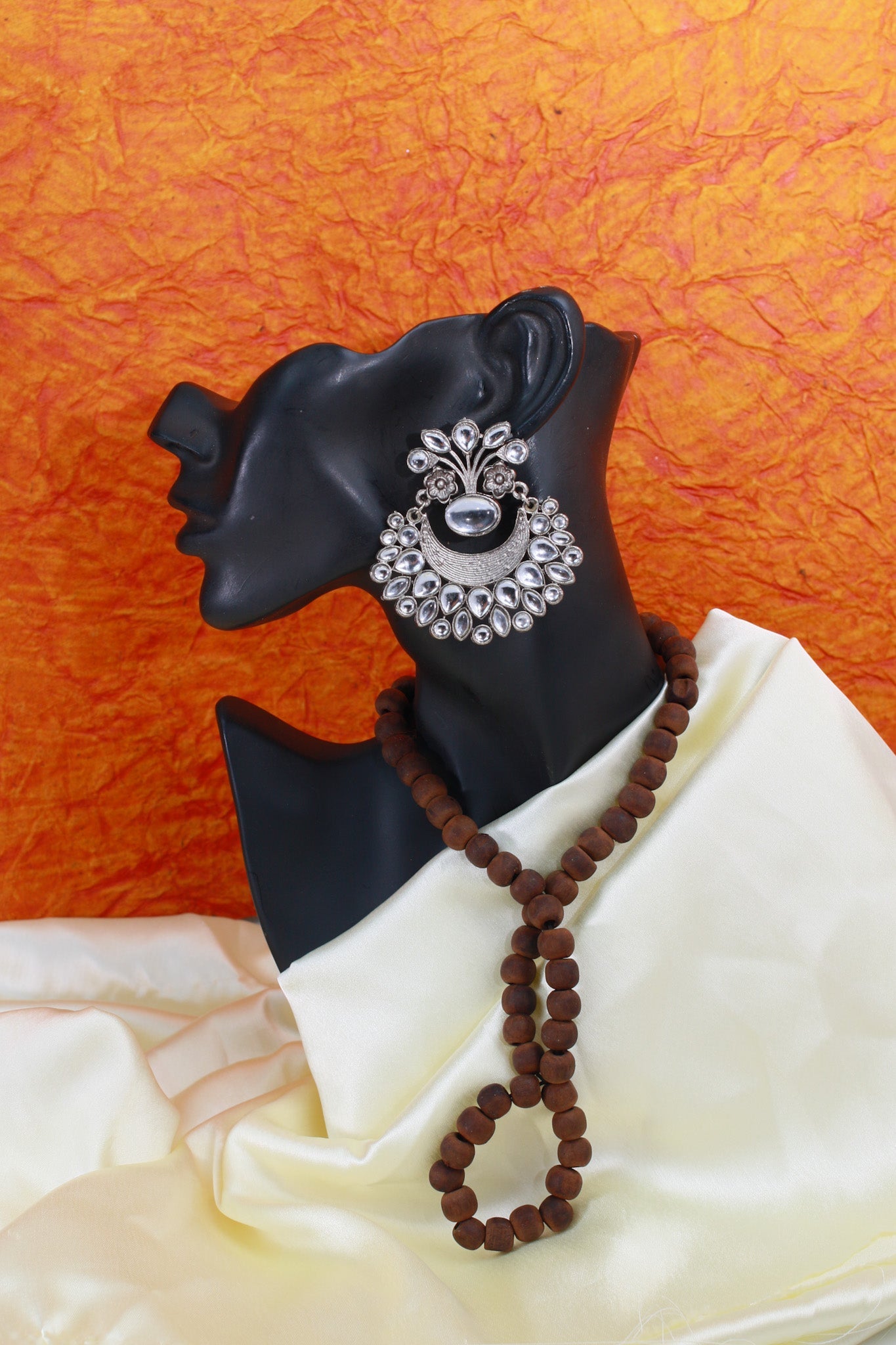 Clear Monalisa Chandbali Oxidised German Silver Earrings – Mirror Look - Maxiblink