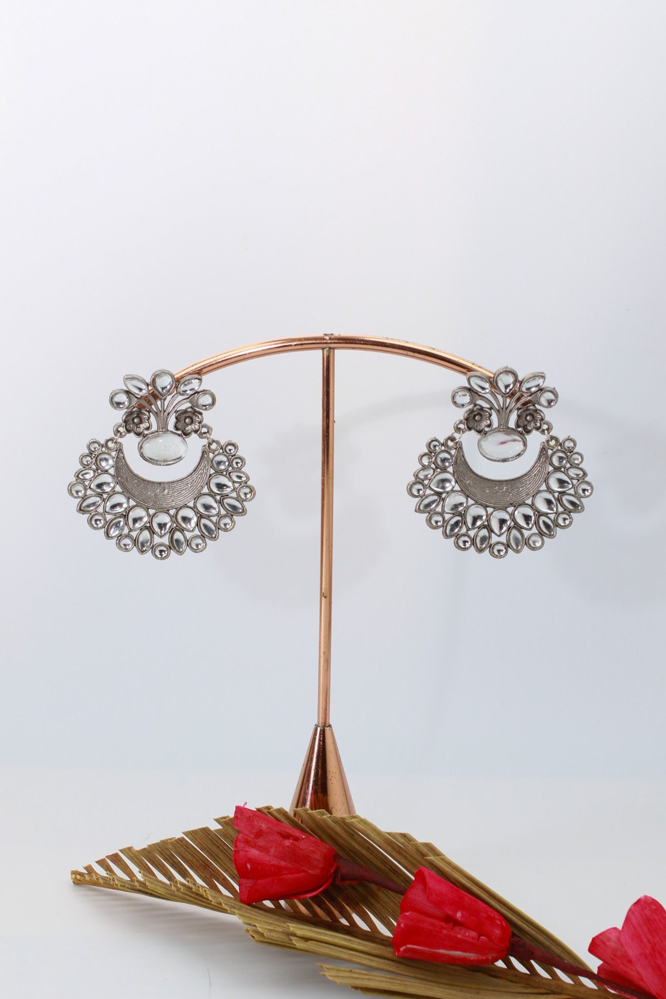 Clear Monalisa Chandbali Oxidised German Silver Earrings – Mirror Look - Maxiblink