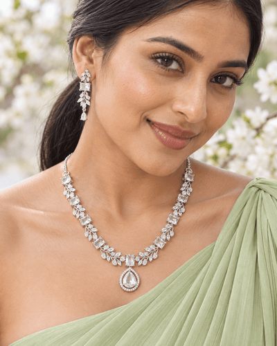 Clear Square Leaf Necklace Set - Maxiblink