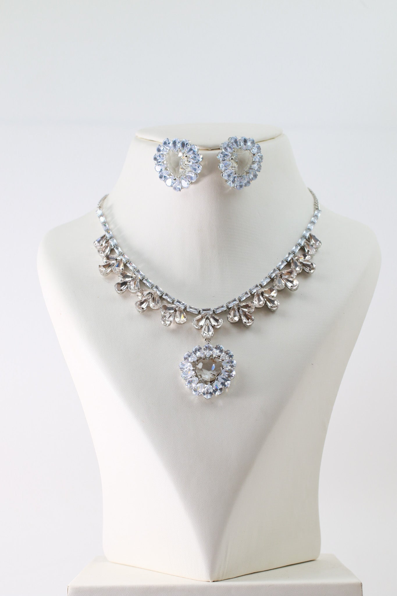 Clear White Korean Glass Stone Necklace Set | Premium Crystal Jewellery - Maxiblink