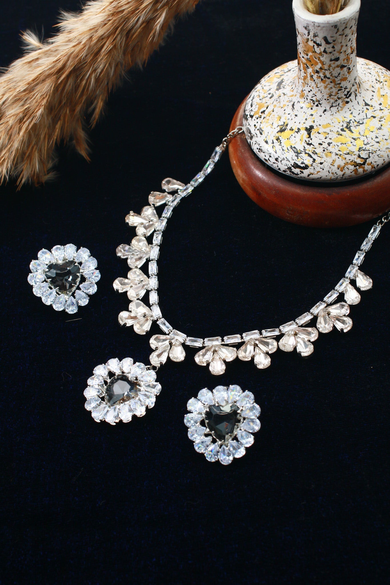 Clear White Korean Glass Stone Necklace Set | Premium Crystal Jewellery - Maxiblink