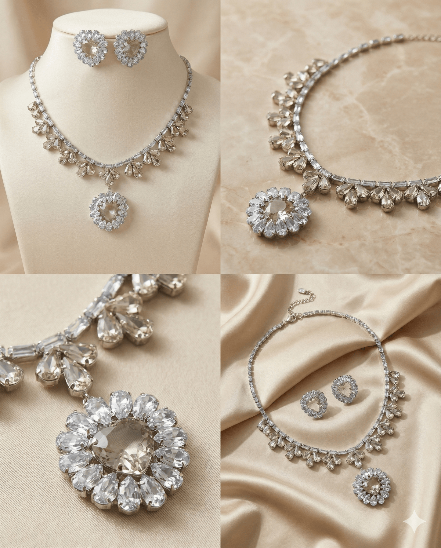 Clear White Korean Glass Stone Necklace Set | Premium Crystal Jewellery - Maxiblink