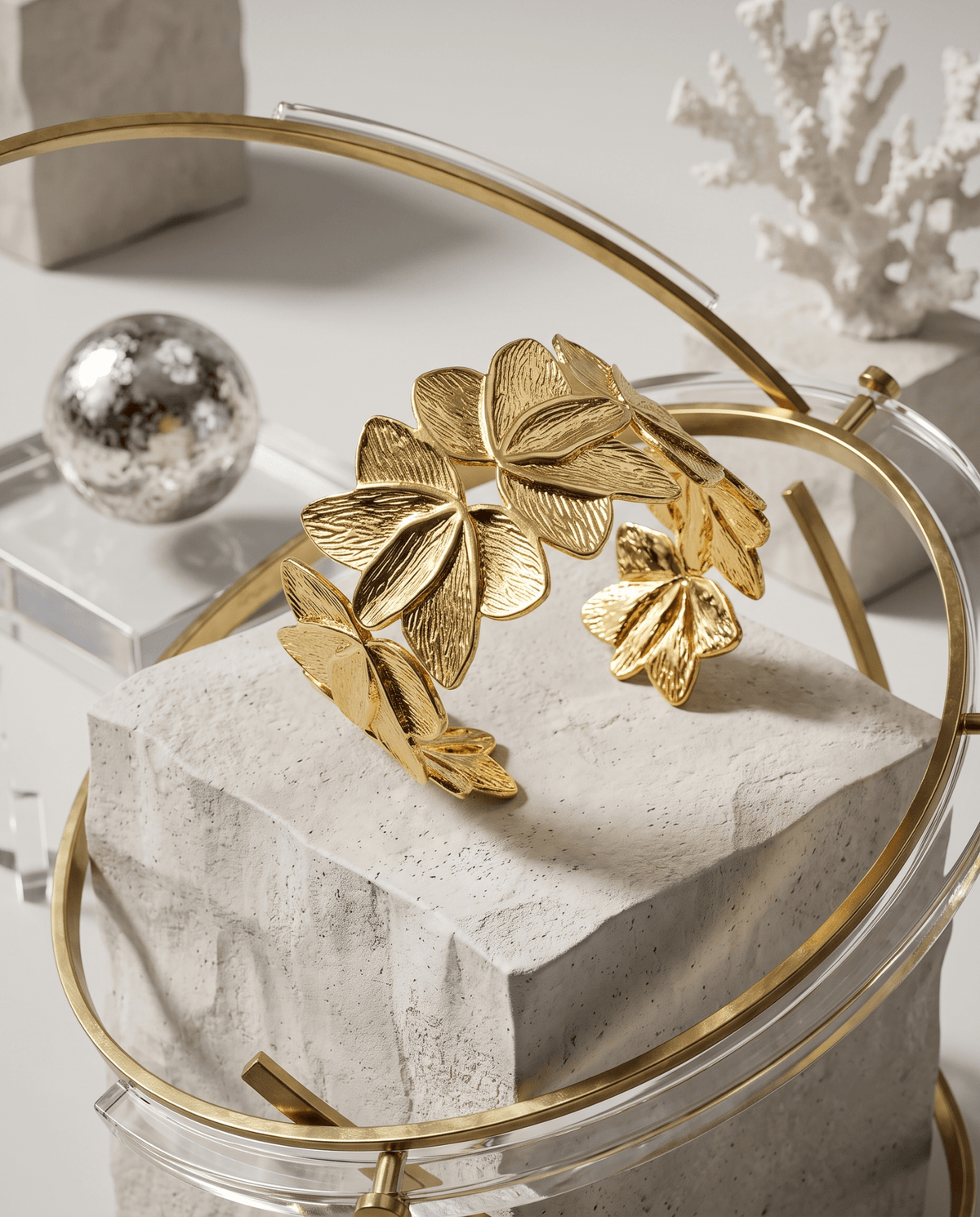Clustered Petal Wide Cuff Bracelet - Maxiblink