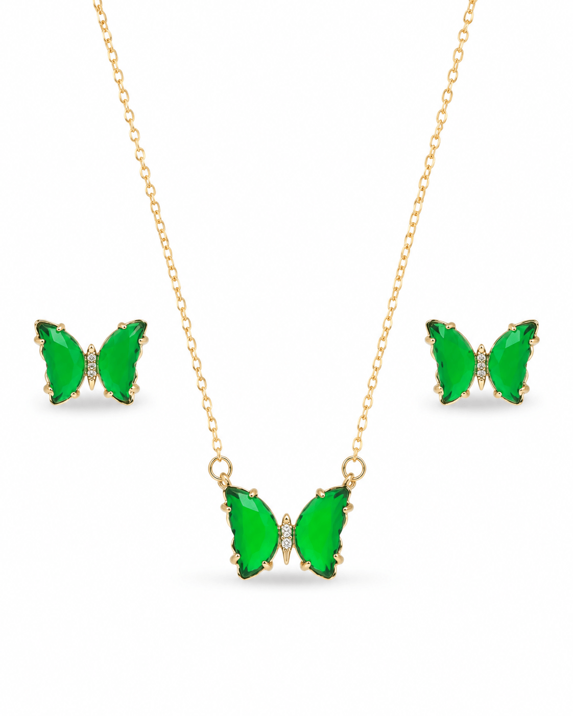 Colour-Pop Butterfly Necklace & Earrings Set - Acrylic Stone Charm Jewellery