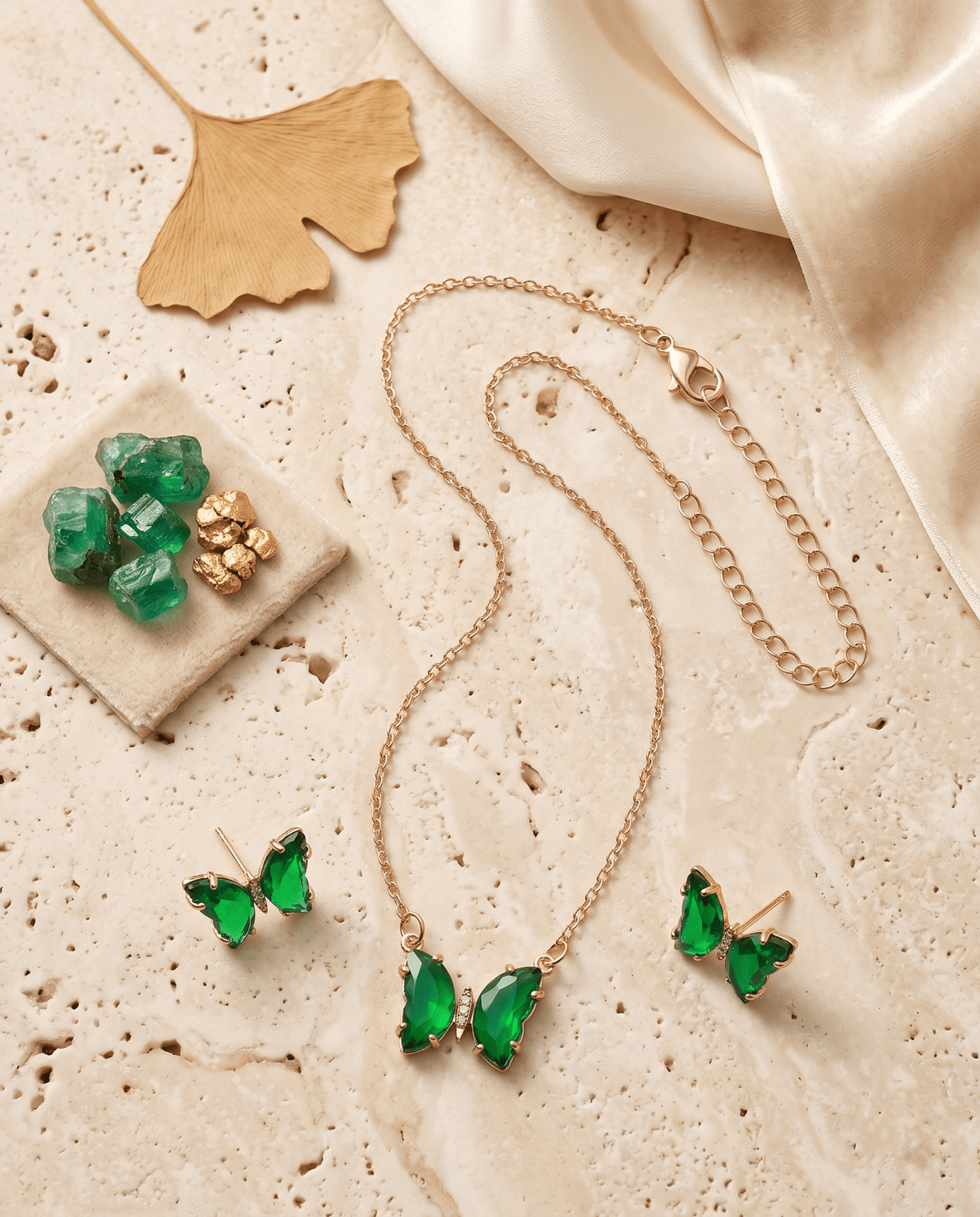 Colour-Pop Butterfly Necklace & Earrings Set - Acrylic Stone Charm Jewellery