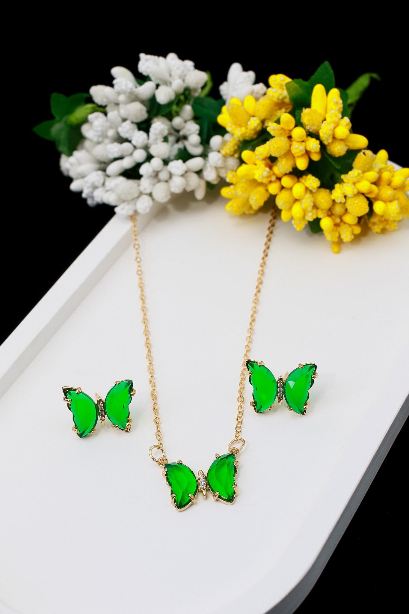 Colour-Pop Butterfly Necklace & Earrings Set - Acrylic Stone Charm Jewellery