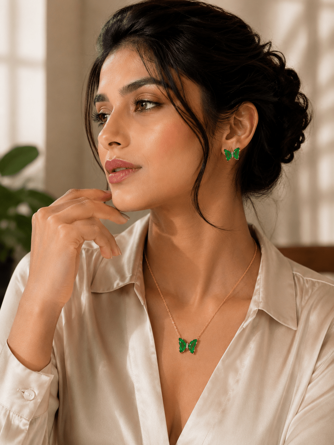 Colour-Pop Butterfly Necklace & Earrings Set - Acrylic Stone Charm Jewellery