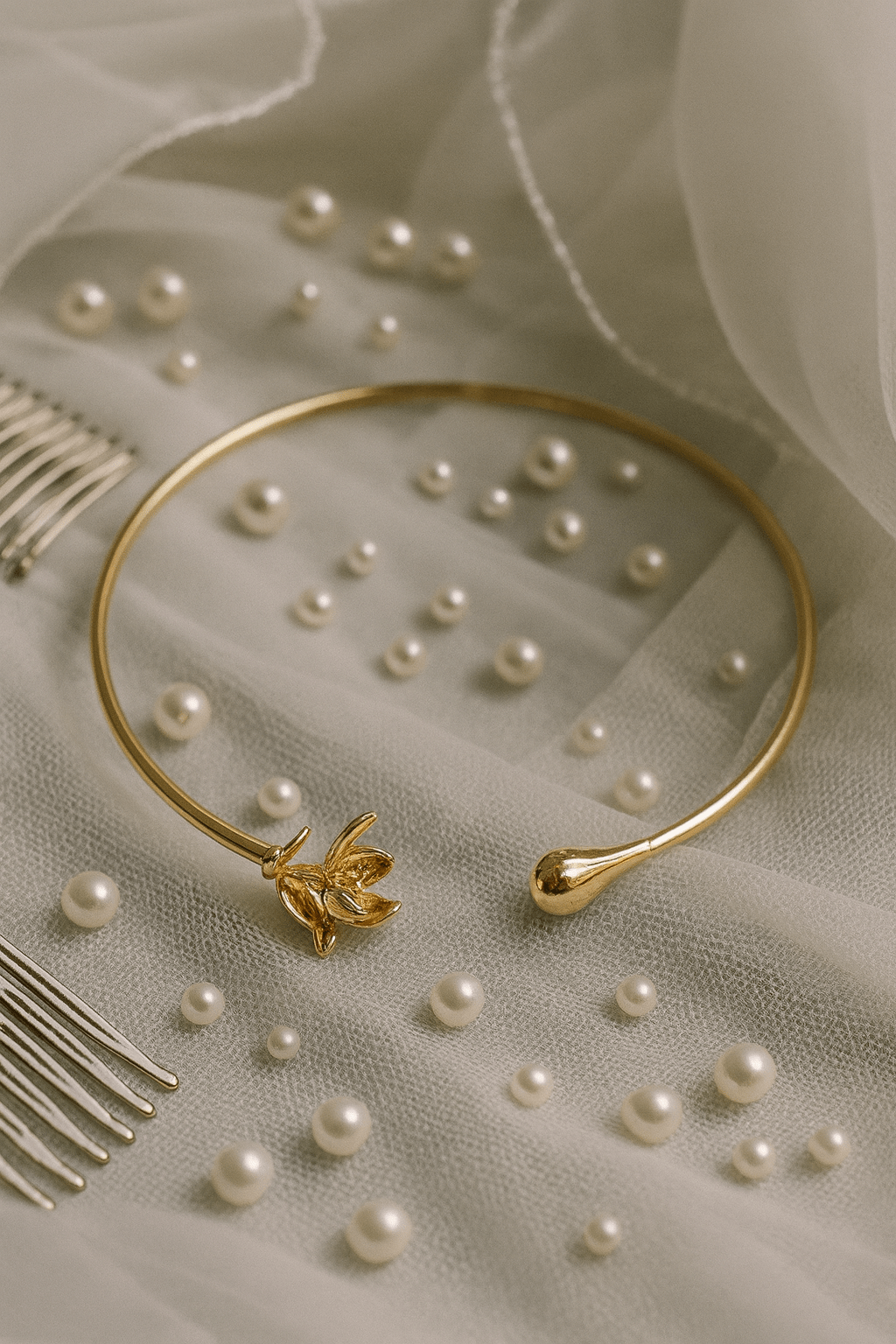 Contemporary Gold - Toned Floral Open Choker Necklace - Maxiblink