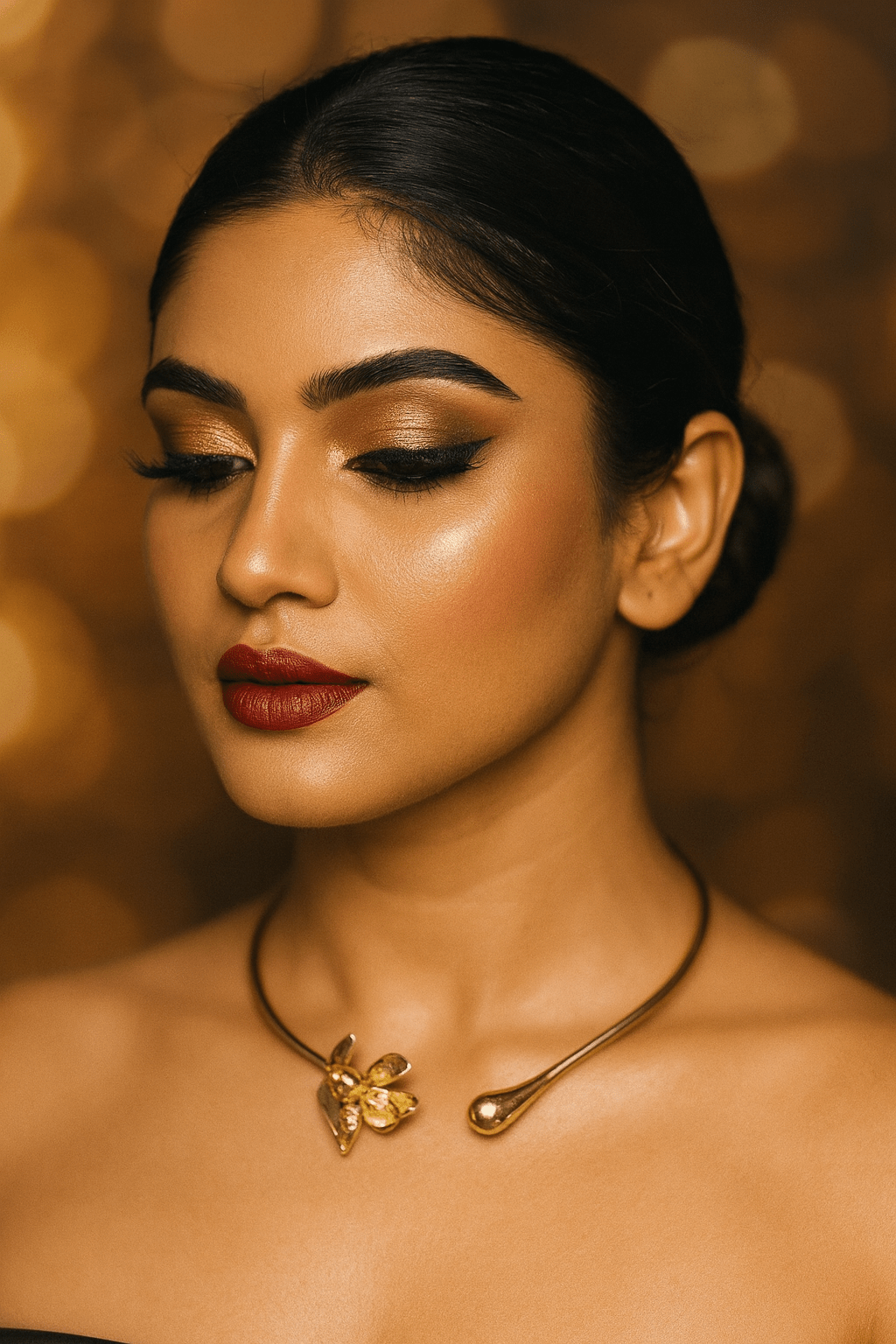 Contemporary Gold - Toned Floral Open Choker Necklace - Maxiblink