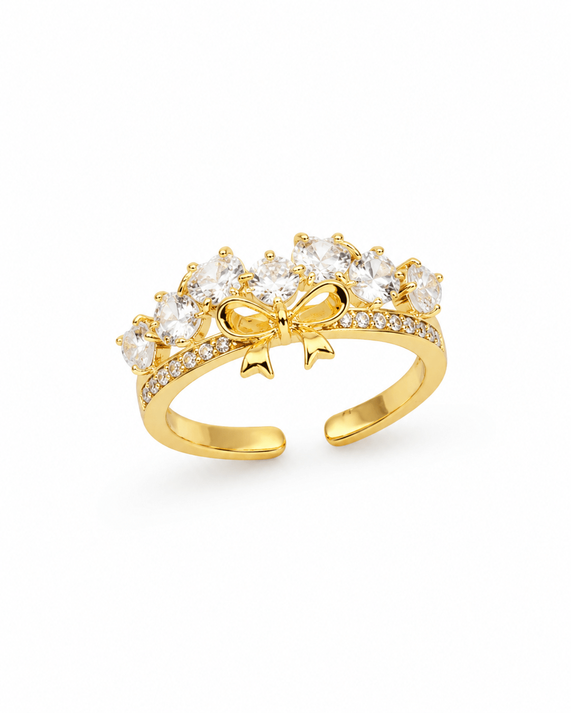 Crystal Bow Cluster Ring — anti-tarnish adjustable free-size ring, MaxiBlink demi-fine