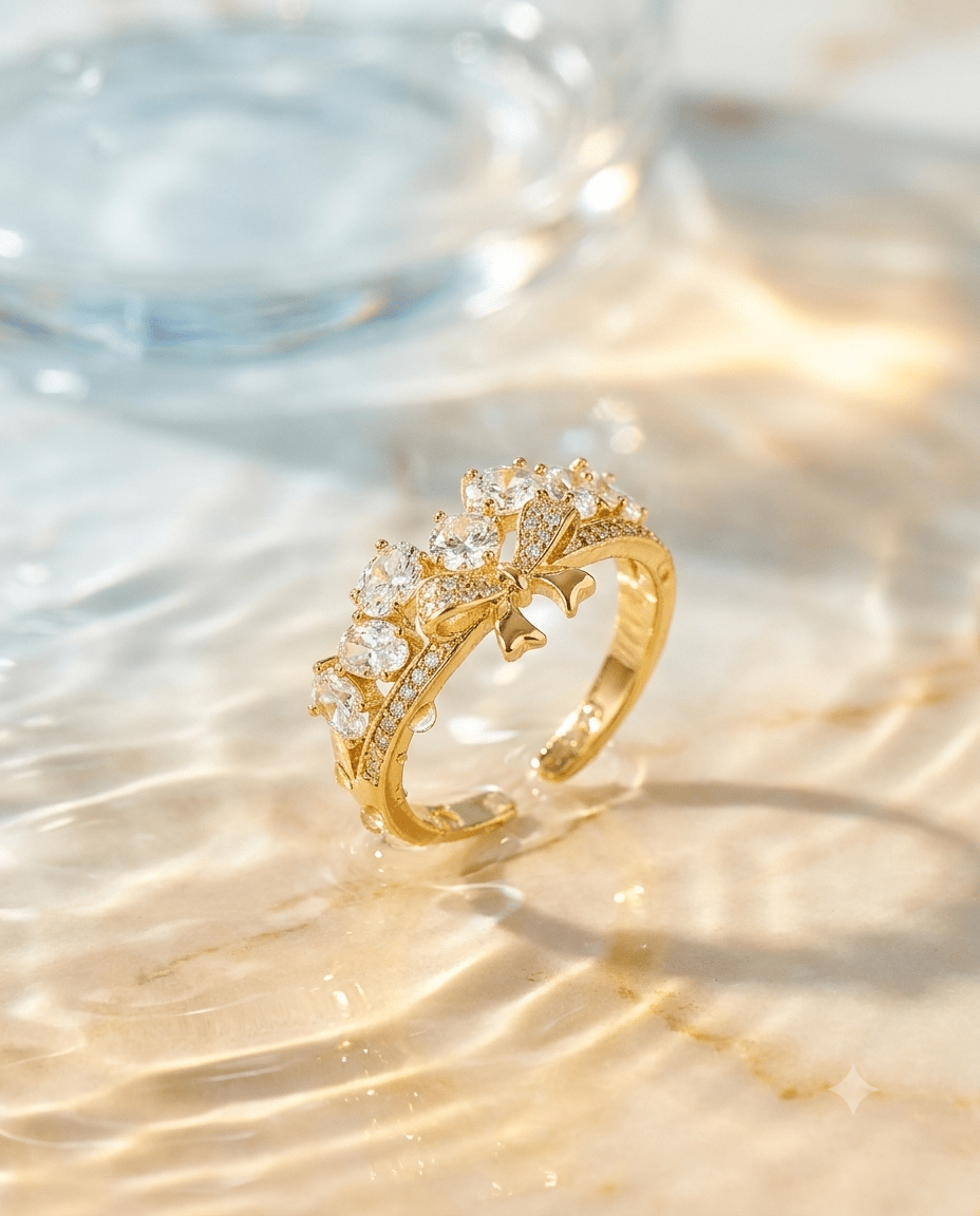 gold-plated bow ring — Crystal Bow Cluster Ring by MaxiBlink