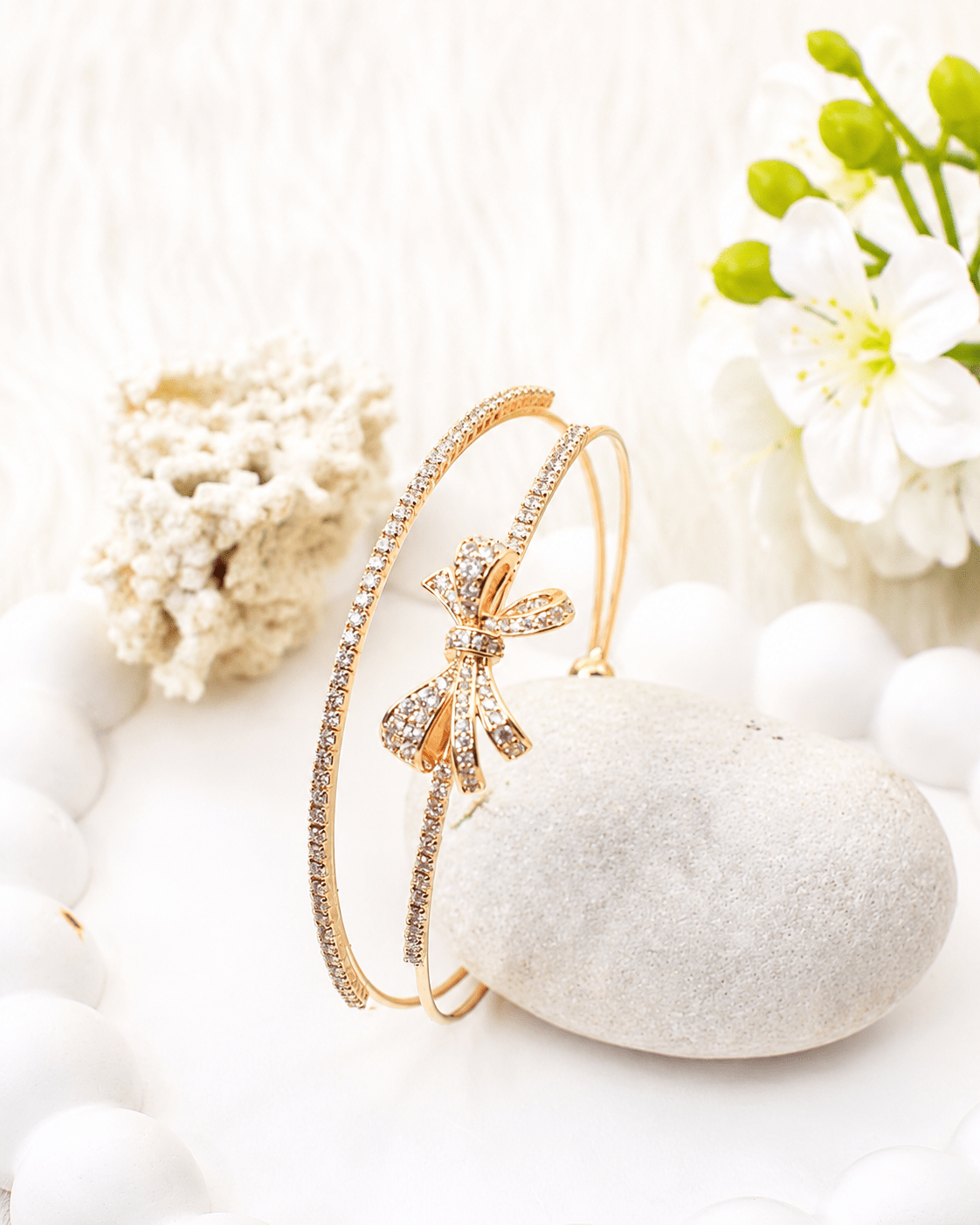 Crystal Bow Double Layer Cuff Bracelet - Maxiblink