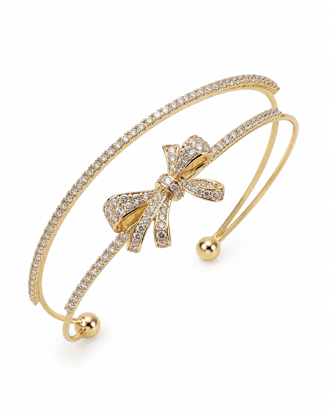 Crystal Bow Double Layer Cuff Bracelet - Maxiblink