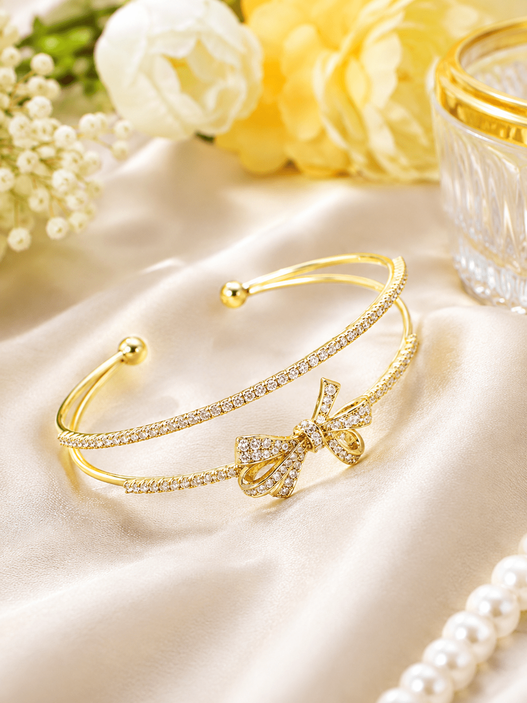 Crystal Bow Double Layer Cuff Bracelet - Maxiblink