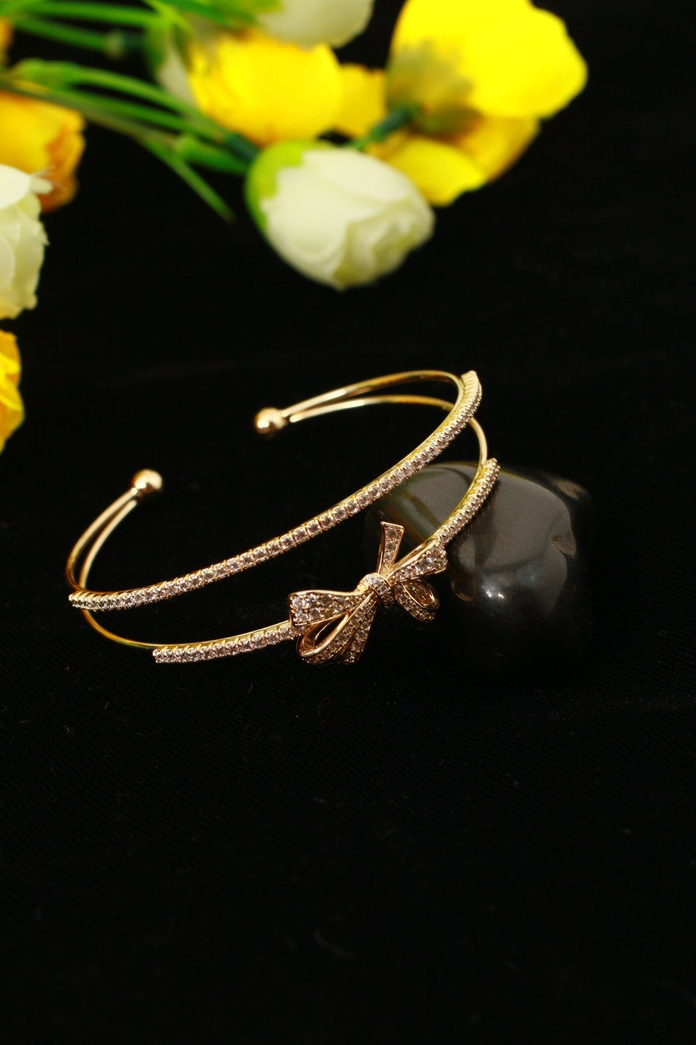 Crystal Bow Double Layer Cuff Bracelet - Maxiblink