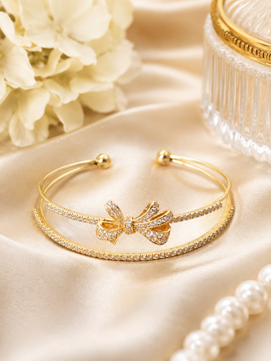 Crystal Bow Double Layer Cuff Bracelet - Maxiblink