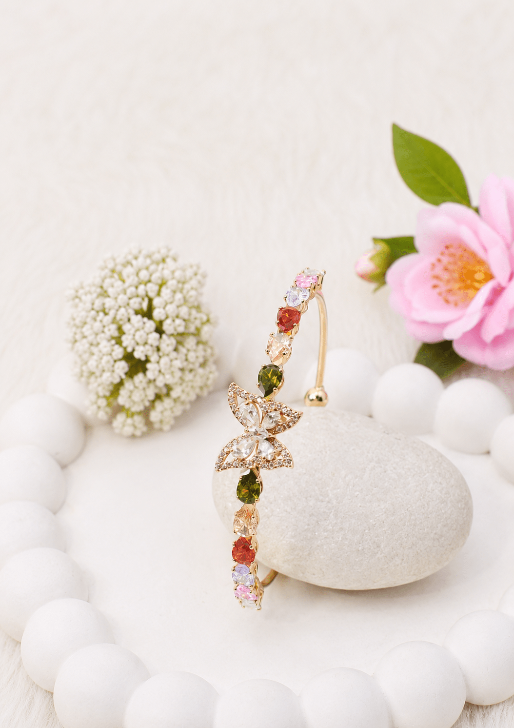 Crystal Butterfly Rainbow Teardrop Cuff Bracelet - Maxiblink