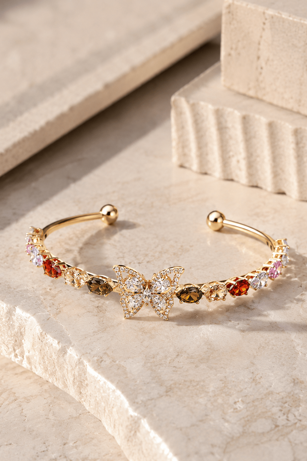 Crystal Butterfly Rainbow Teardrop Cuff Bracelet - Maxiblink