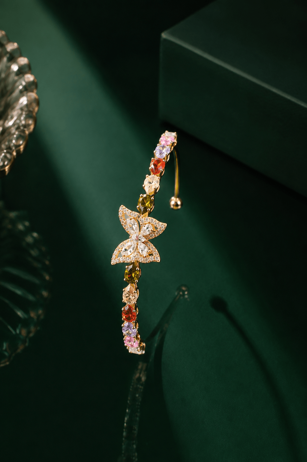 Crystal Butterfly Rainbow Teardrop Cuff Bracelet - Maxiblink