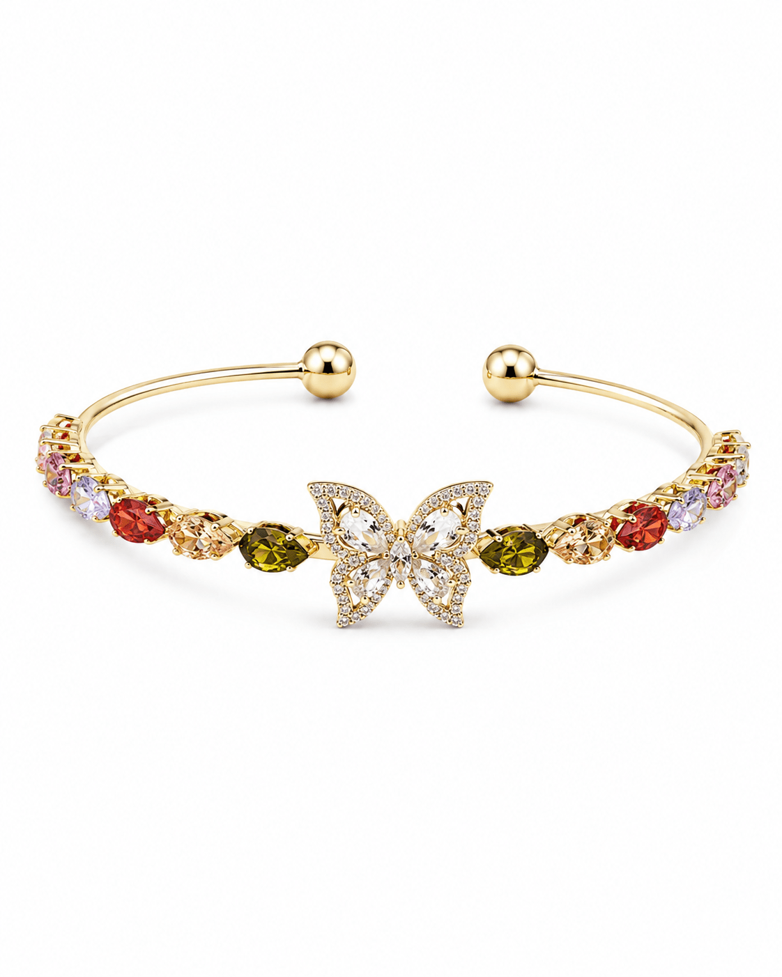 Crystal Butterfly Rainbow Teardrop Cuff Bracelet - Maxiblink