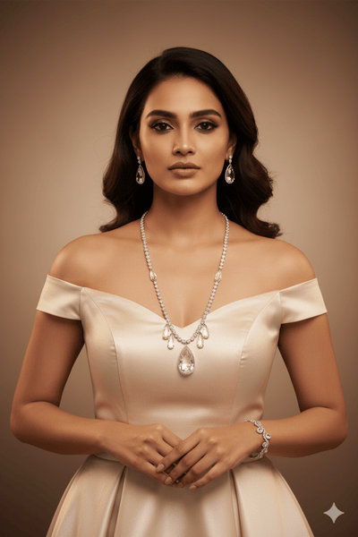 Crystal Drop Eleganza Necklace Set - Maxiblink