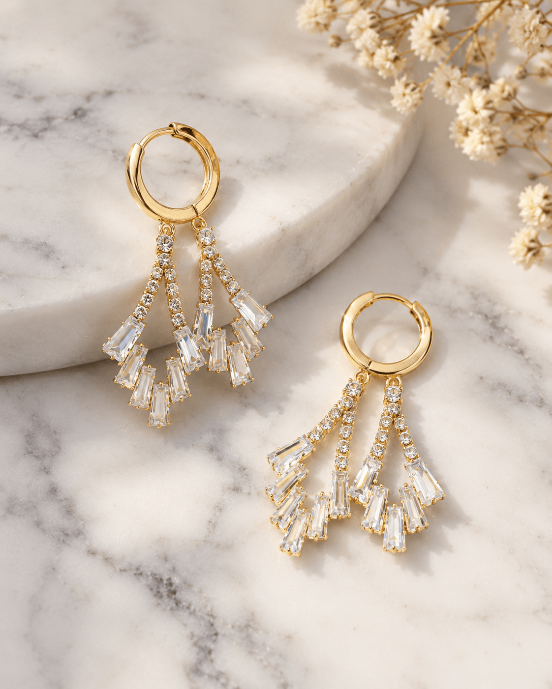 Crystal Fan Tassel Drop Earrings - Maxiblink