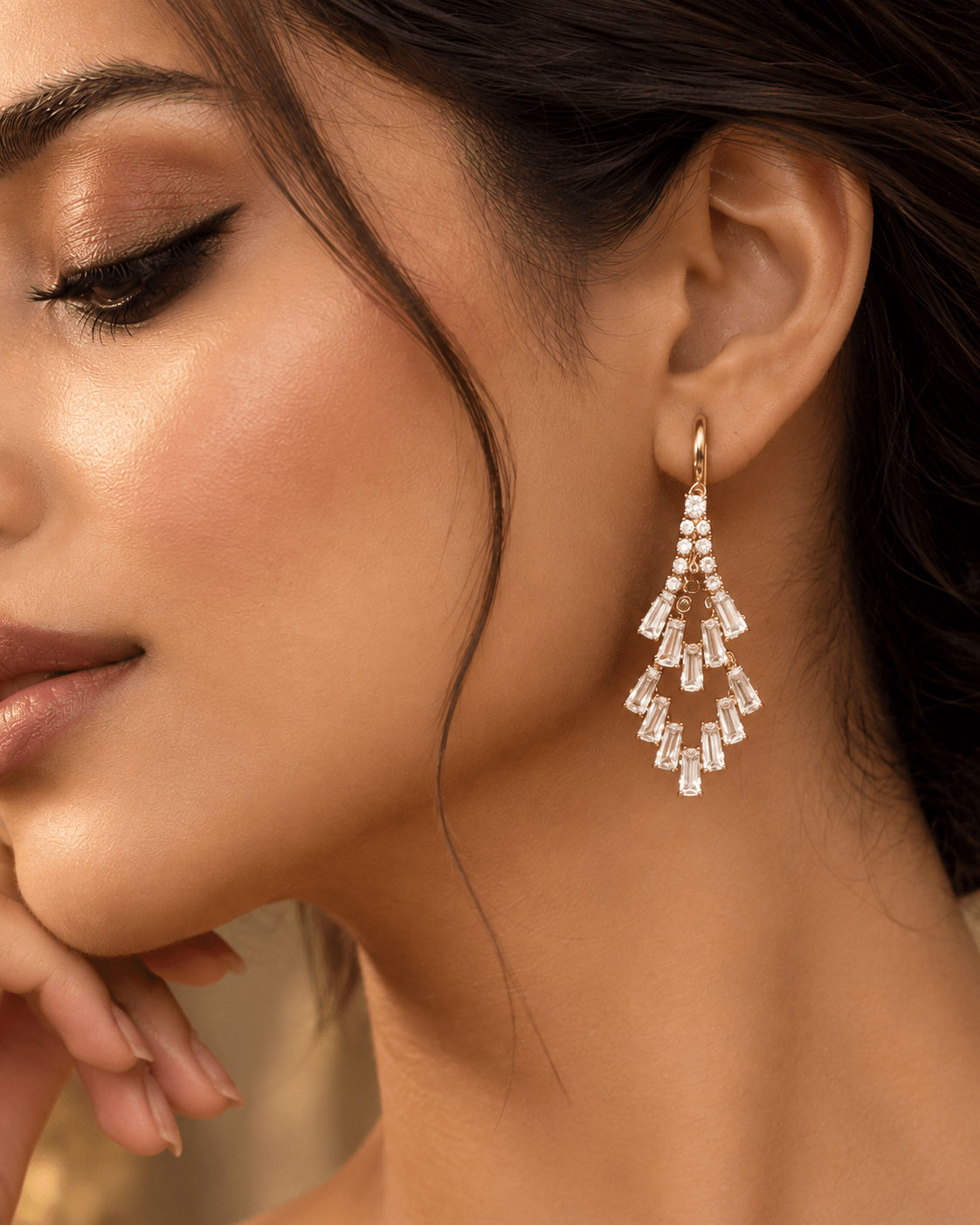 Crystal Fan Tassel Drop Earrings - Maxiblink