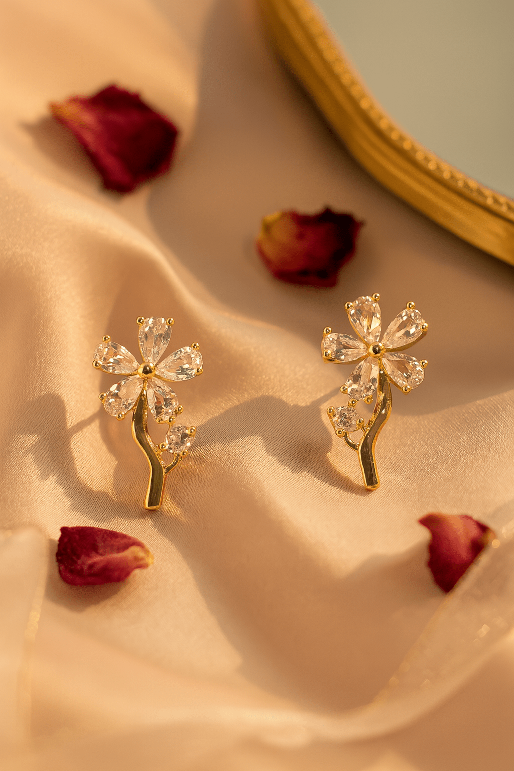 Crystal Flower Branch Stud Earrings - Maxiblink