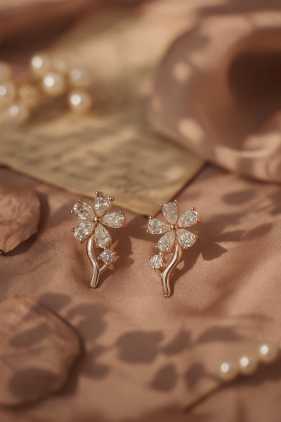 Crystal Flower Branch Stud Earrings - Maxiblink