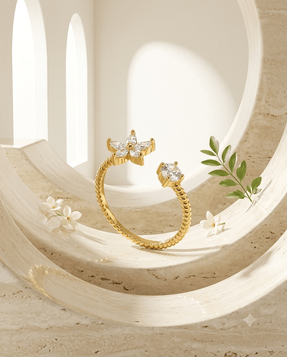 Hypoallergenic waterproof flower ring in 18K gold plating — MaxiBlink