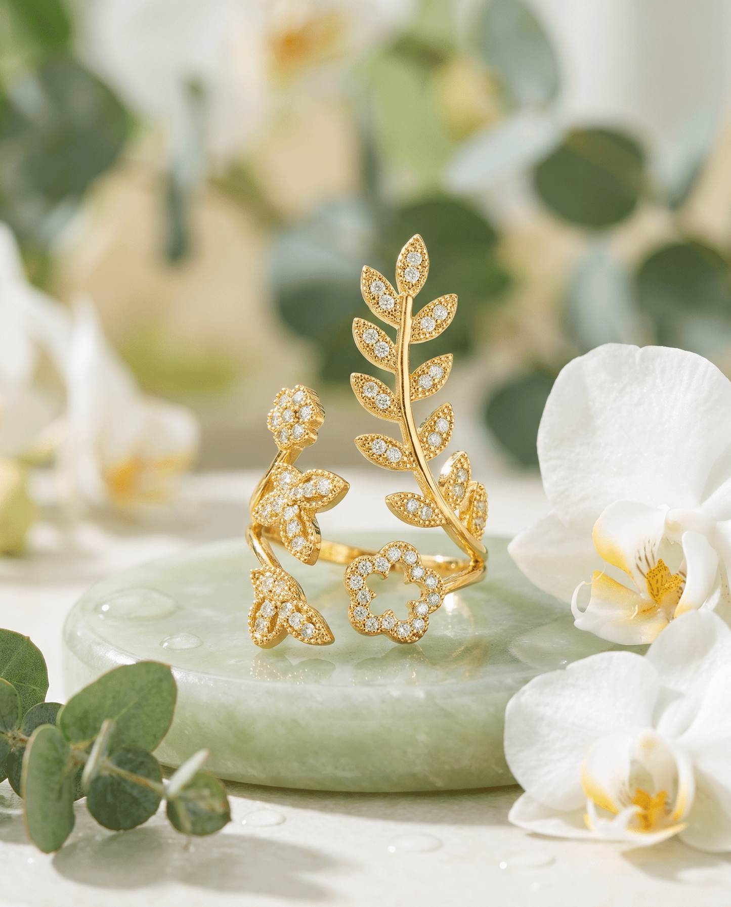Crystal Leaf Vine & Flower Wrap Ring - Maxiblink