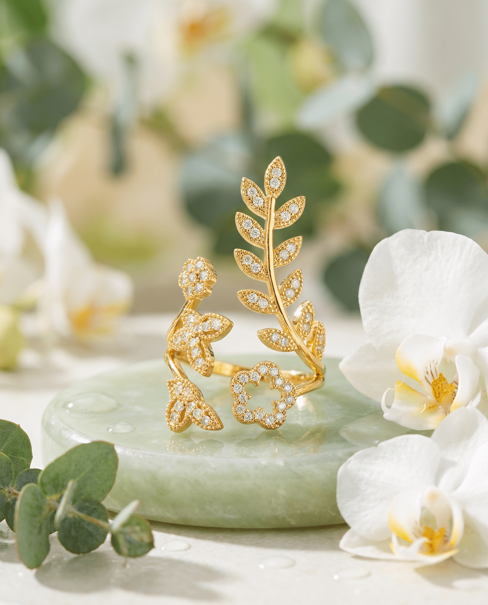Crystal Leaf Vine & Flower Wrap Ring - Maxiblink